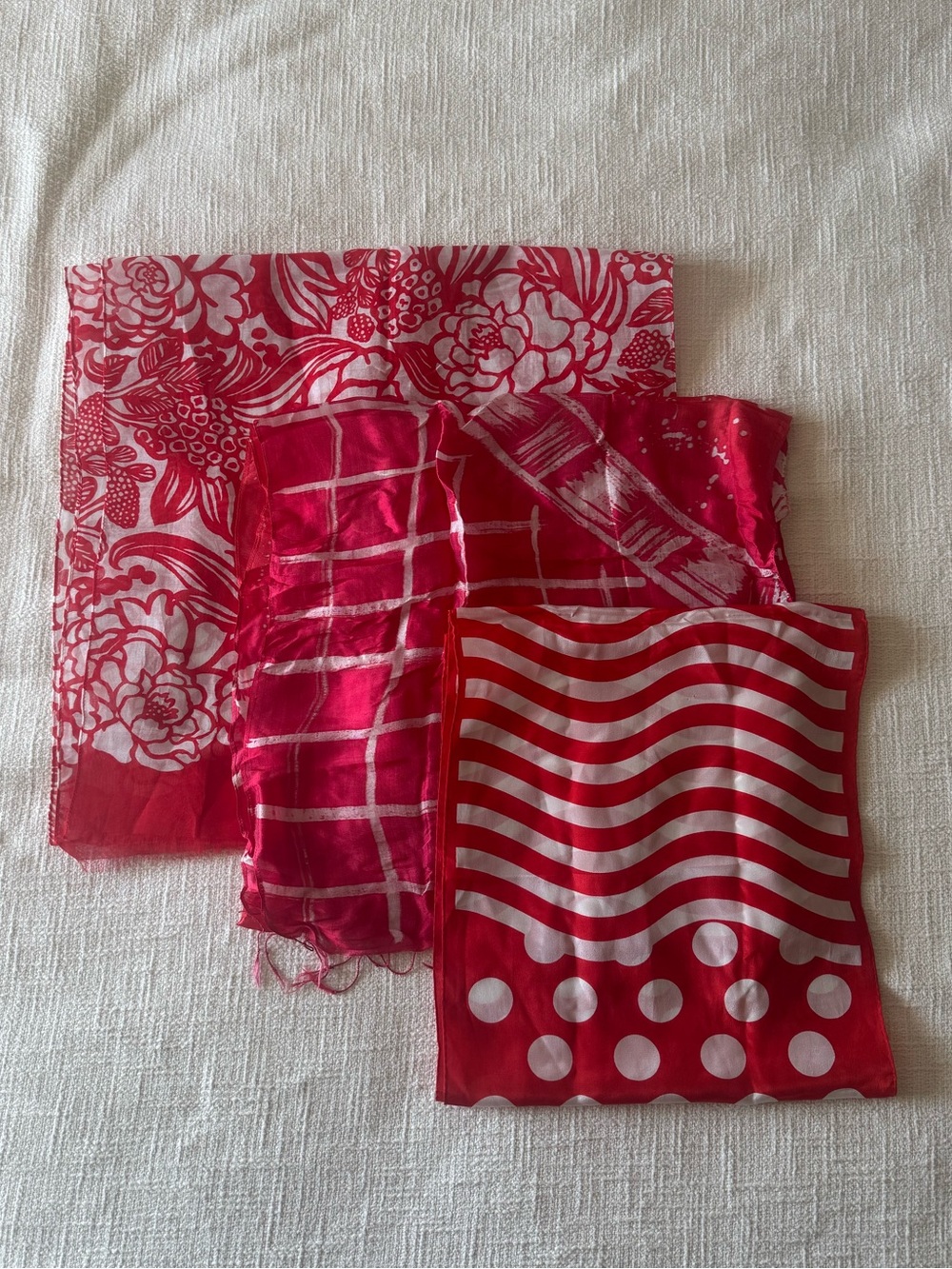 Set of 3 Red and White Scarves